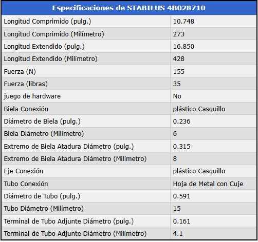 AMORTIGUADOR DE COMPUERTA - Del Vidrio Trasero. Fuerza=155 N / 35 Lb. Ext=42.8cm. Comp=27.3cm foto 3