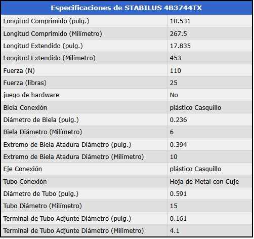 AMORTIGUADOR DE COMPUERTA - Del Vidrio Trasero. Fuerza=110 N / 25 Lb. Ext=45.3cm. Comp=26.75cm foto 3