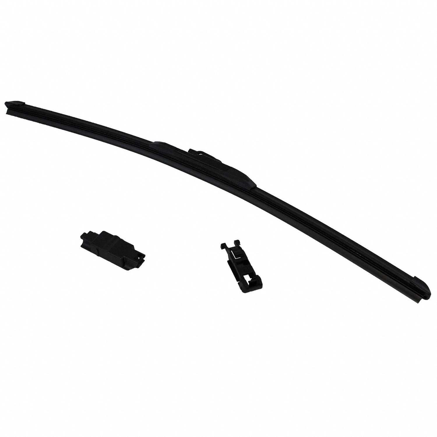ESCOBILLA LIMPIAPARABRISAS - Delantera RH/LH. 20"(500 mm). Conector Universal Avanzado (Multi-Clip). Incluye adaptadores intercambiables para brazos de gancho (J-Hook 9x3 mm), pasador lateral (Side Pin), pestaña de pellizco (Pinch Tab) y botones a presión (Top Button).