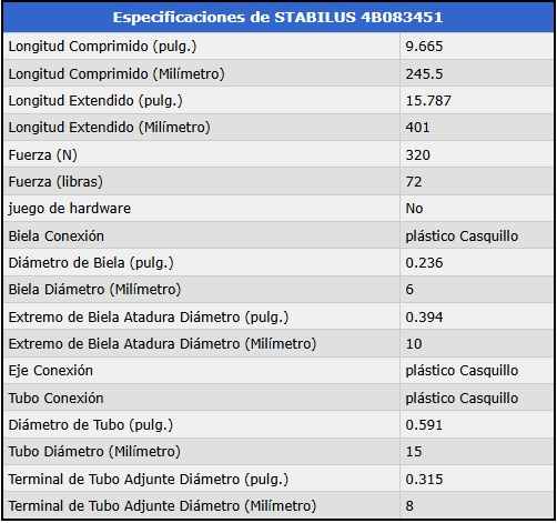 AMORTIGUADOR DE CAPOT - Fuerza=320 N / 72 Lb. Ext=40.1cm. Comp=24.55cm foto 2