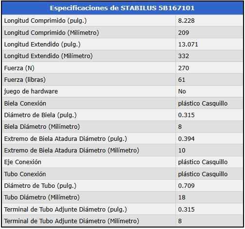 AMORTIGUADOR DE CAPOT - Louisville Plant. Fuerza=270 N / 71 Lb. Ext=33.2cm. Comp=20.9cm foto 3