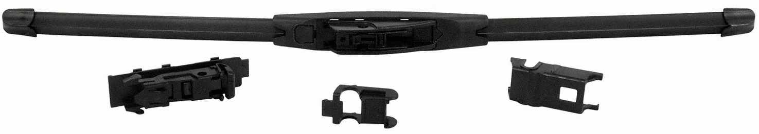ESCOBILLA LIMPIAPARABRISAS - Delantera RH/LH. 20"(500 mm). Conector Universal Avanzado (Multi-Clip). Incluye adaptadores intercambiables para brazos de gancho (J-Hook 9x3 mm), pasador lateral (Side Pin), pestaña de pellizco (Pinch Tab) y botones a presión (Top Button).