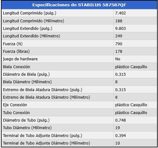 AMORTIGUADOR DE CAPOT - Fuerza=790 N / 178 Lb. Ext.=24.9cm, Com=18.8cm foto 3