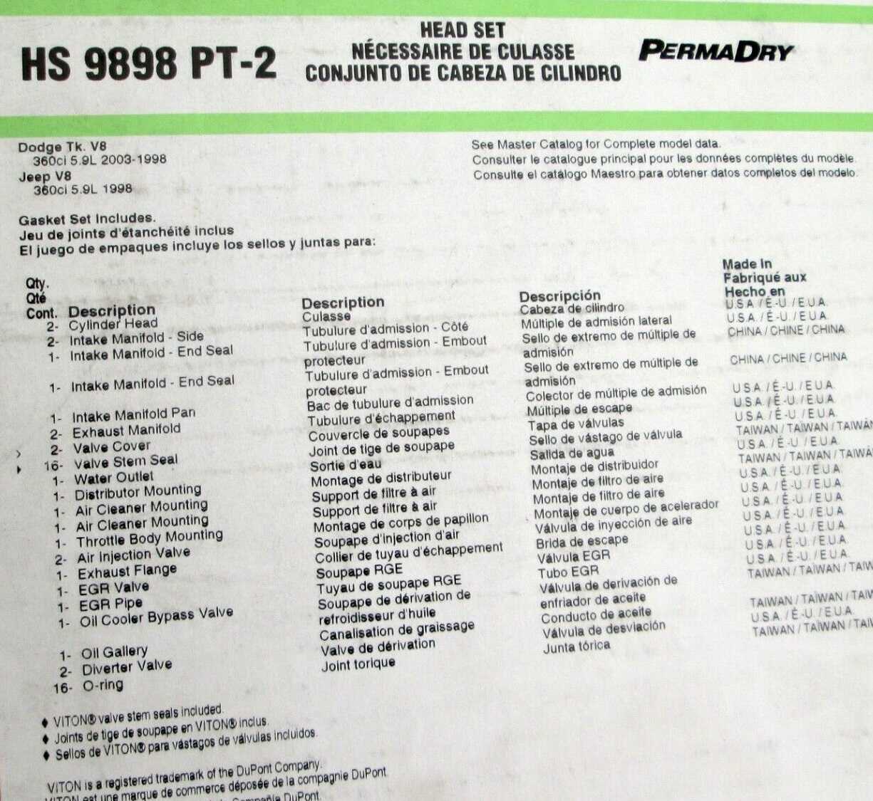 EMPAQUETADURA DE MOTOR SUPERIOR - 5.9L foto 2